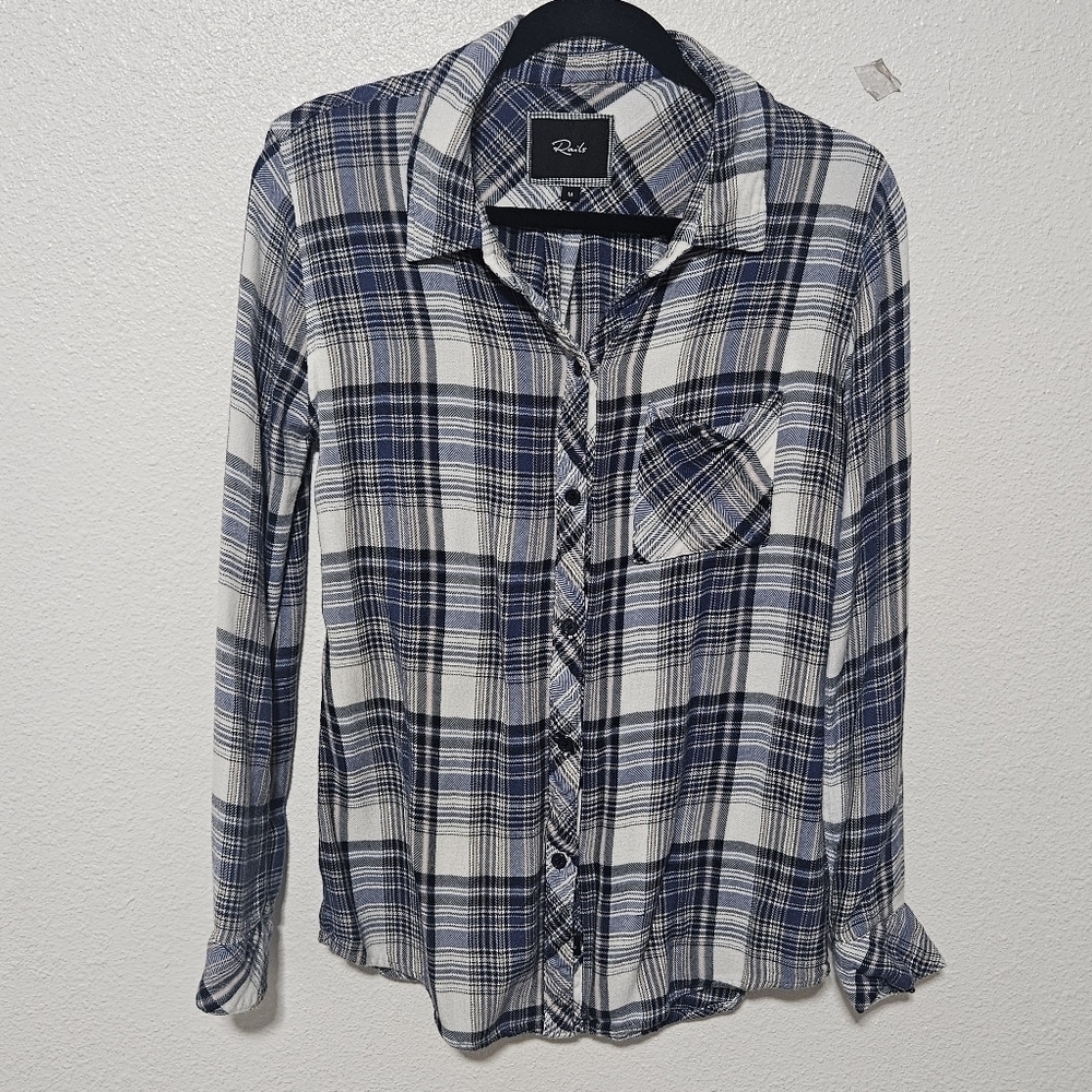 Rails Plaid Blue and White top size medium